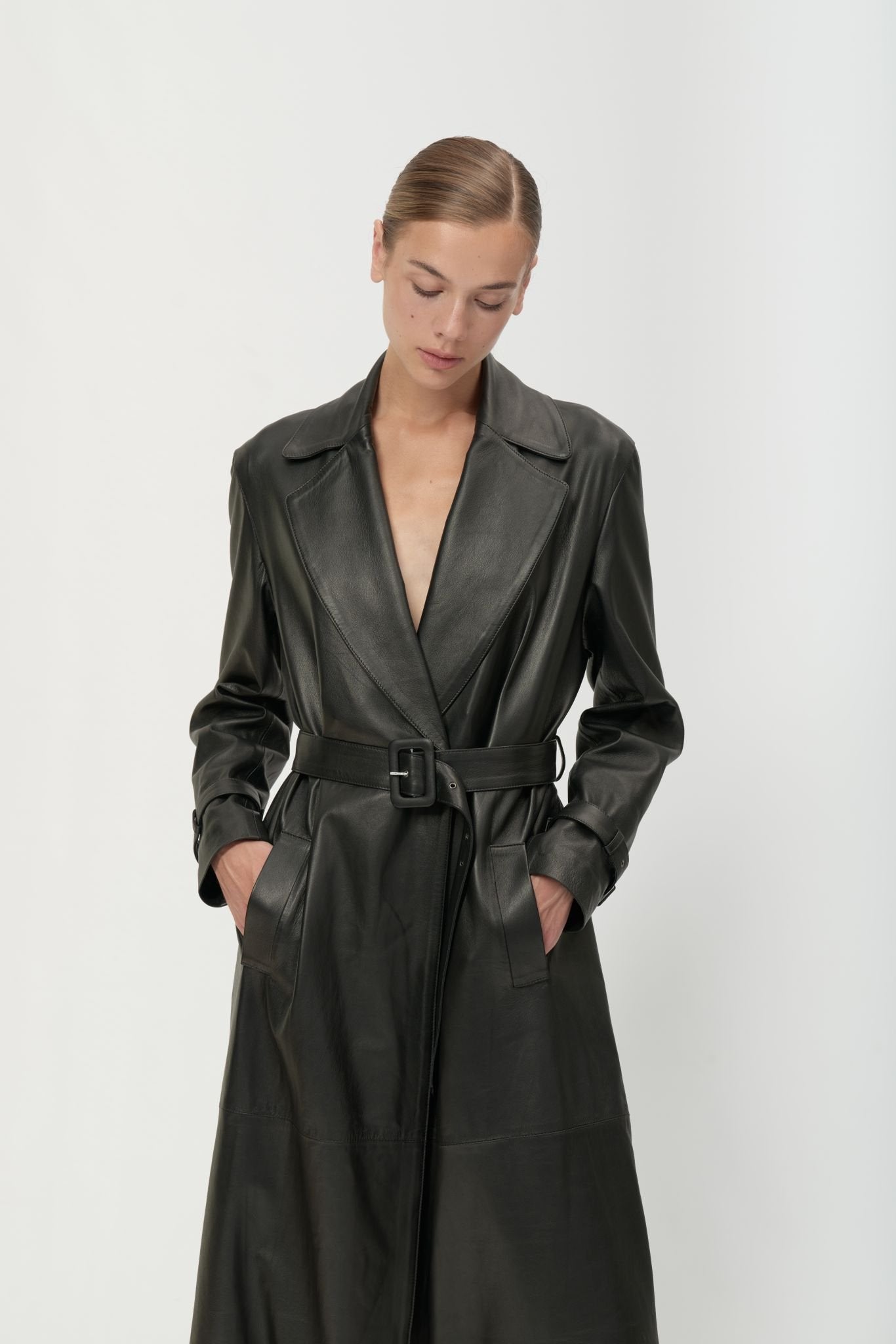 Leather Trench Coat - Black - Arrita Studio