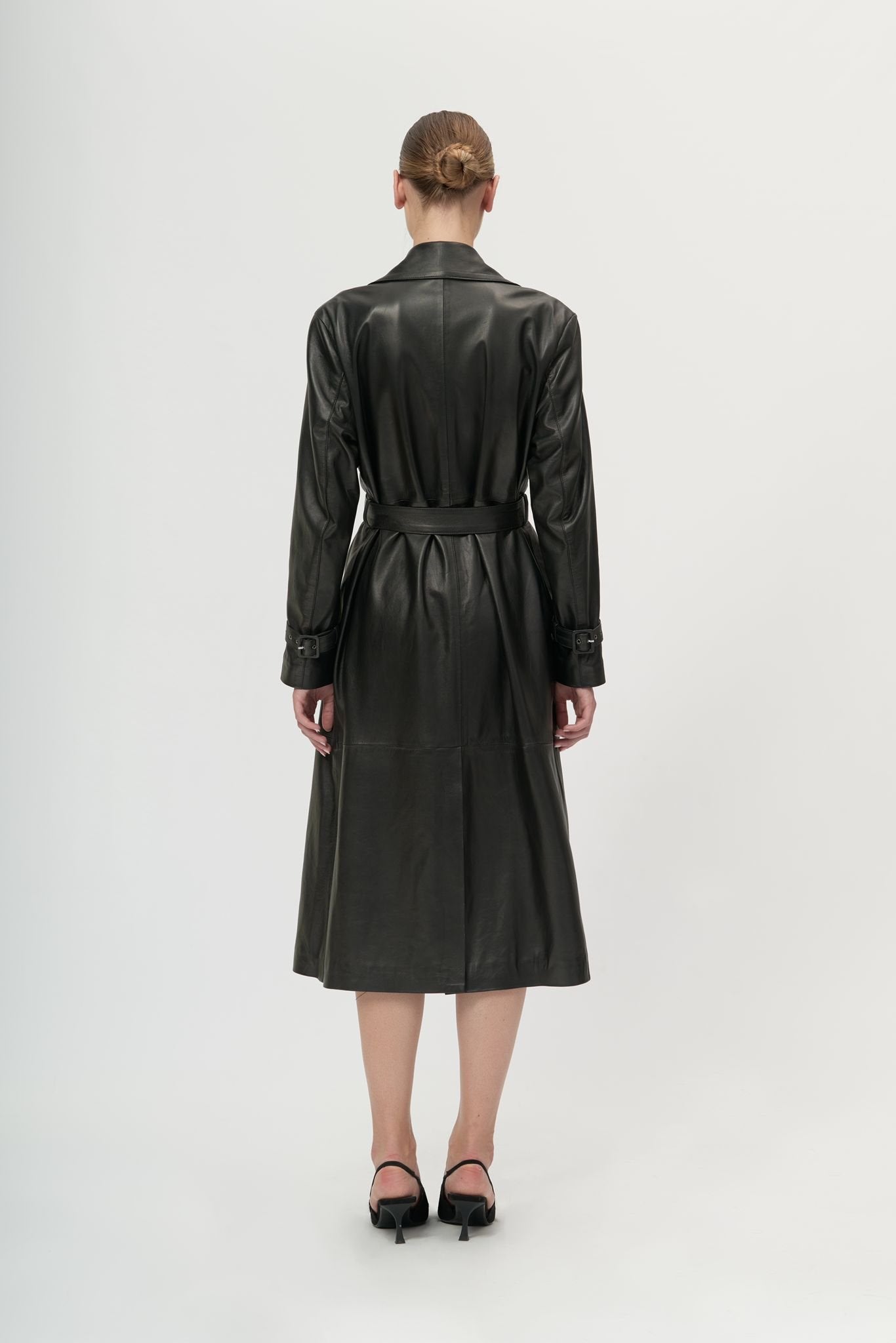 Leather Trench Coat - Black - Arrita Studio