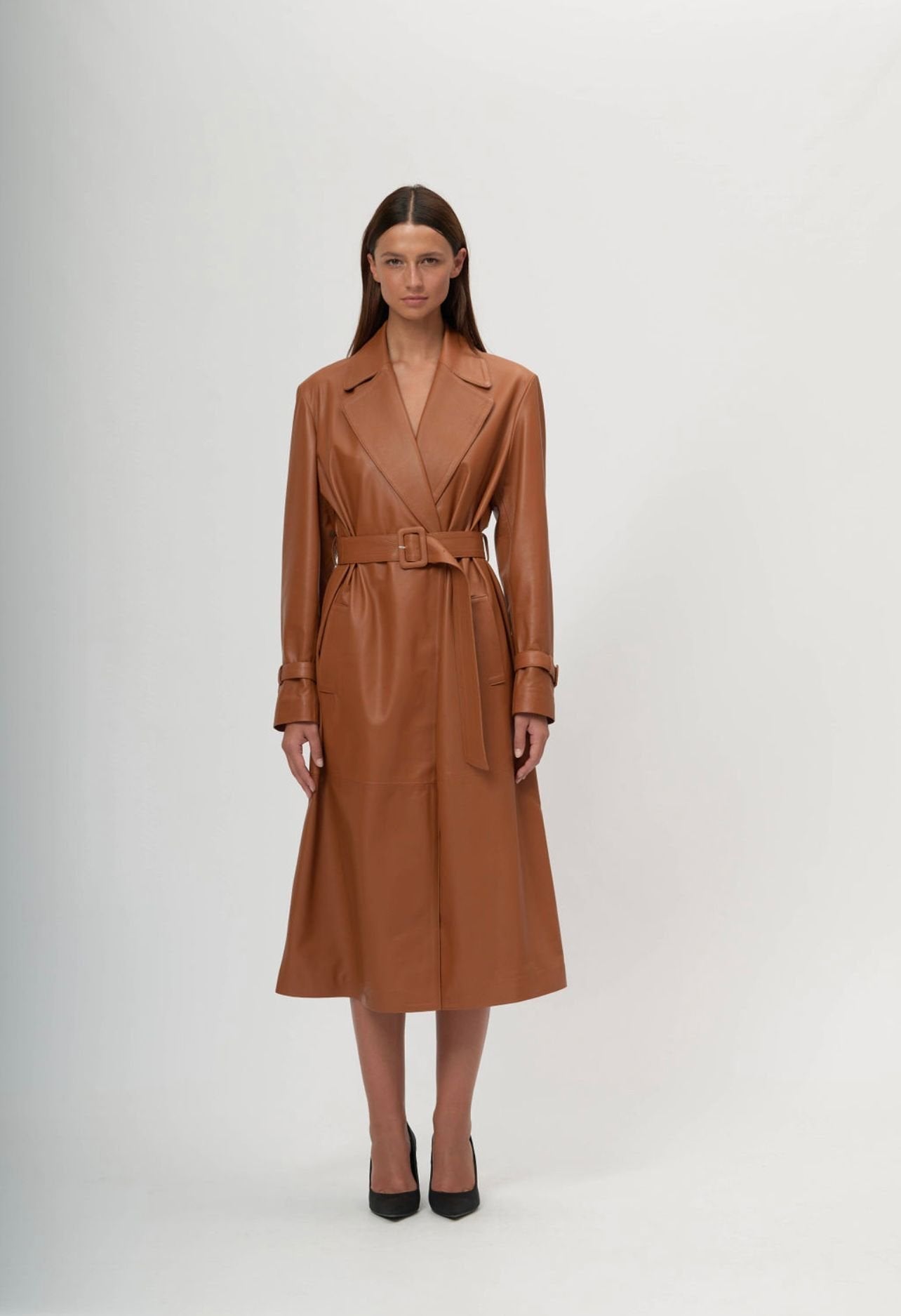 Leather Trench Coat - Camel - Arrita Studio