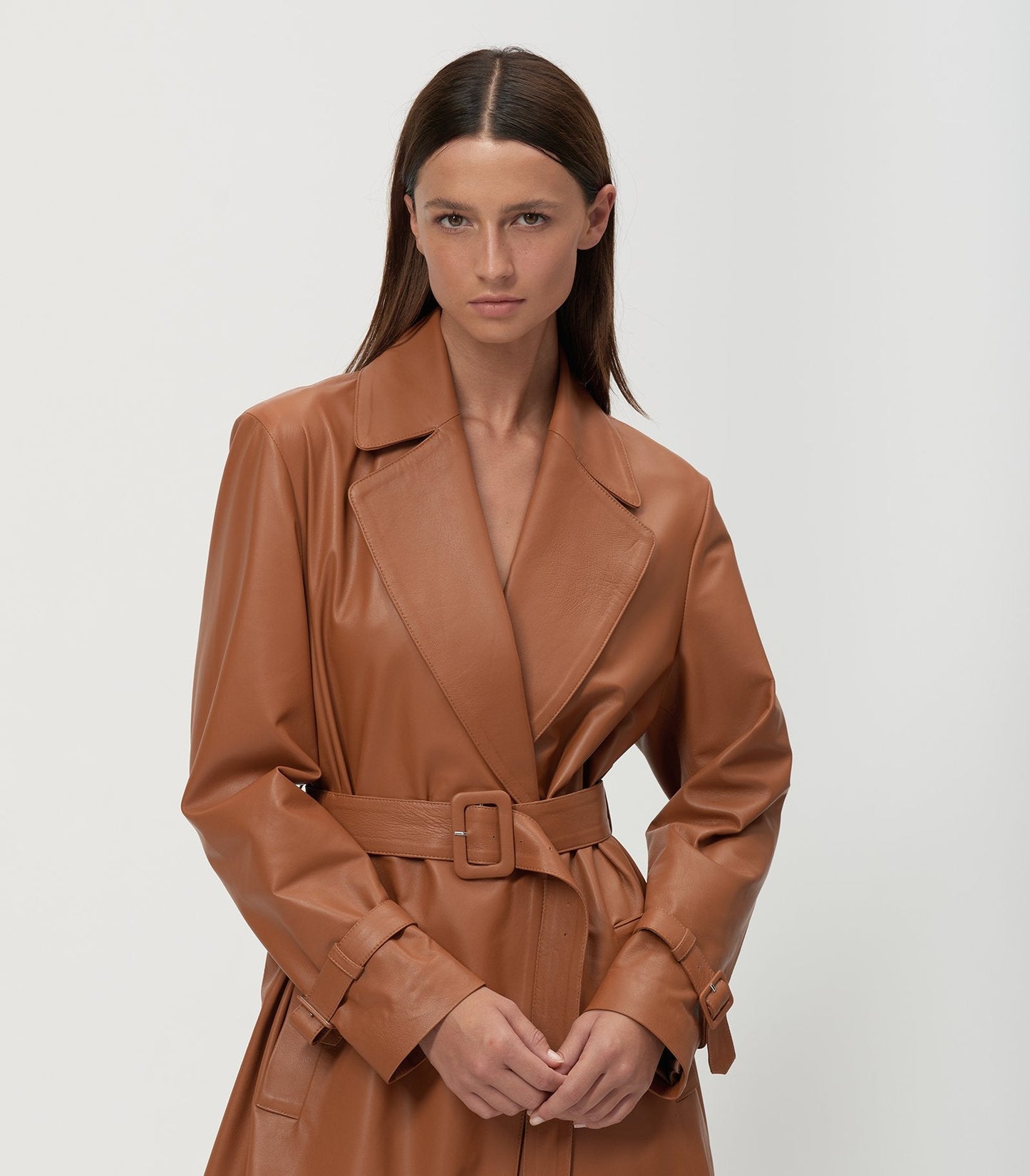 Leather Trench Coat - Camel - Arrita Studio